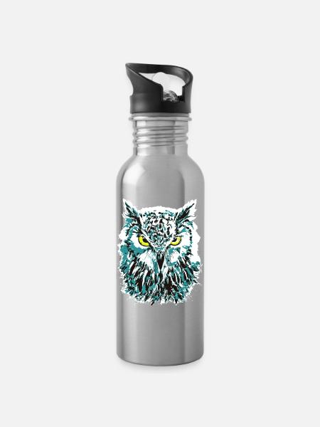 Hibou coloré - Tête de hiboux - Kauz - Hibou coloré - Gourde avec paille intégrée - argent clair