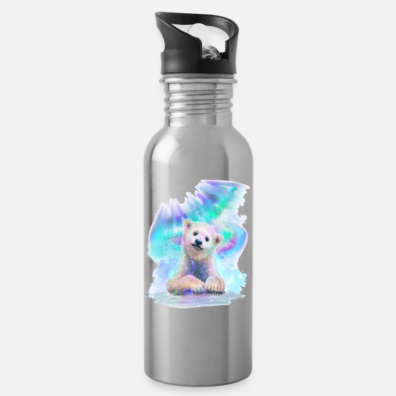 Eisbär - Trinkflasche mit integriertem Trinkhalm - Lightsilver