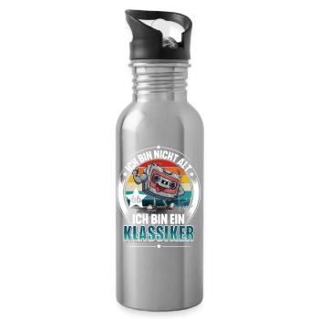 66. Geburtstag Kassette Retro Vintage - Trinkflasche mit integriertem Trinkhalm - Lightsilver - Rechts
