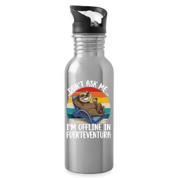 Fuerteventura Holiday Trip Sloth - Water bottle with straw - silver - Right