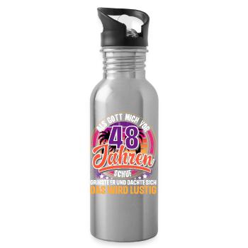 48. Geburtstag Als Gott Mich Schuf Vor - Trinkflasche mit integriertem Trinkhalm - Lightsilver - Rechts