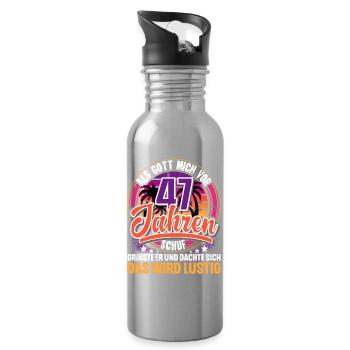 47. Geburtstag Als Gott Mich Schuf Vor - Trinkflasche mit integriertem Trinkhalm - Lightsilver - Rechts