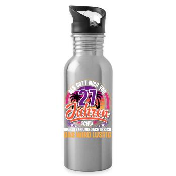 27. Geburtstag Als Gott Mich Schuf Vor - Trinkflasche mit integriertem Trinkhalm - Lightsilver - Rechts