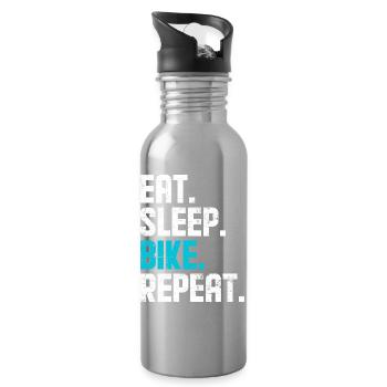 Eat Sleep Bike Repeat – Cycling Quote - Water bottle with straw - silver - Right