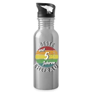 beste Ehefrau seit 5 Jahren Hölzerne Hochzeit - Trinkflasche mit integriertem Trinkhalm - Lightsilver - Rechts