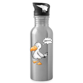 Watt ?! Nordsee Möwe Norden Norddeutschland - Trinkflasche mit integriertem Trinkhalm - Lightsilver - Rechts