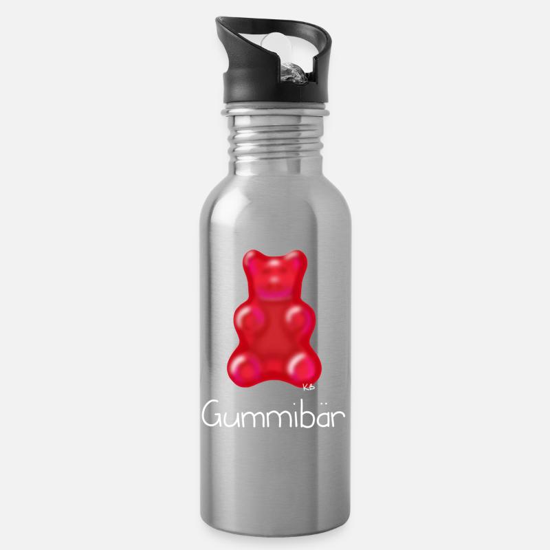 Gummibär - Trinkflasche mit integriertem Trinkhalm - Lightsilver
