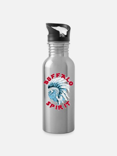 Buffalo Spirit | Bison head - Water bottle with straw - silver