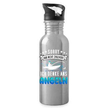 Lustiges Angler Design - Funny Fischer Motiv - Trinkflasche mit integriertem Trinkhalm - Lightsilver - Rechts