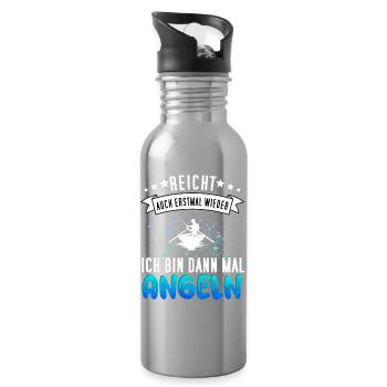Lustiges Angler Design - Angeln Fischer Geschenk - Trinkflasche mit integriertem Trinkhalm - Lightsilver - Rechts