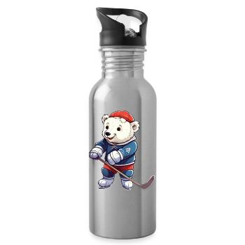 Polar Bear Hockey Player - Water bottle with straw - silver - Right