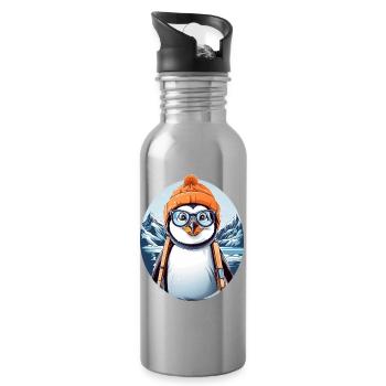 Cute Penguin - Water bottle with straw - silver - Right