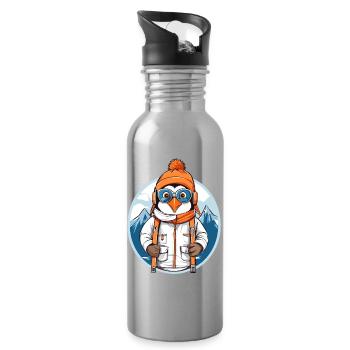 Cute penguin with wool hat - Water bottle with straw - silver - Right