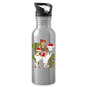 Christmas in Mexico Alpaca, Sloth and Bear - Water bottle with straw - silver - Right