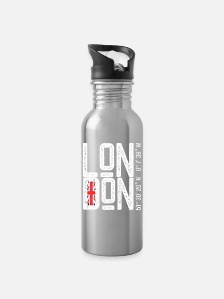 London Flag Distressed Typo - Trinkflasche mit integriertem Trinkhalm - Lightsilver