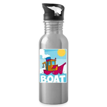 Colorful image of a funny tugboat - Water bottle with straw - silver - Right