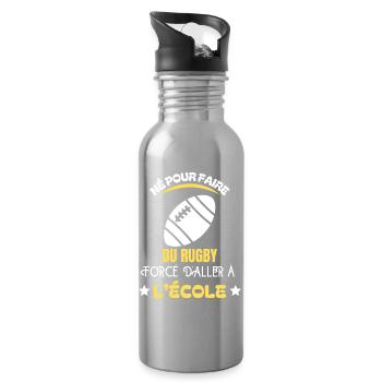 Geboren für Schulrugby - Trinkflasche mit integriertem Trinkhalm - Lightsilver - Rechts