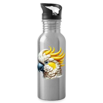 Kakadu-Papagei - Trinkflasche mit integriertem Trinkhalm - Lightsilver - Rechts