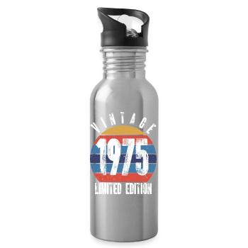 Design Jahr 1975 Vintage Retro - Trinkflasche mit integriertem Trinkhalm - Lightsilver - Rechts