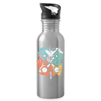 retro v8 musclecar car vintage engine piston logo - Water bottle with straw - silver - Right