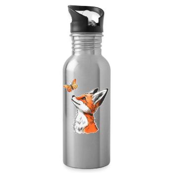 Renard avec papillon - Gourde avec paille intégrée - argent clair - Droite