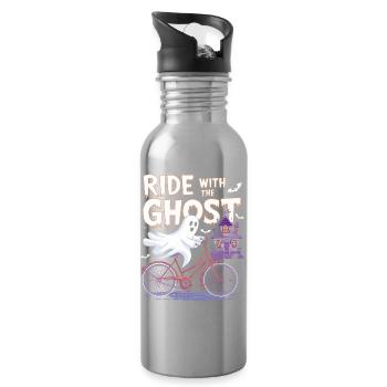 Ghostly Bicycle Ride Halloween Design - Water bottle with straw - silver - Right