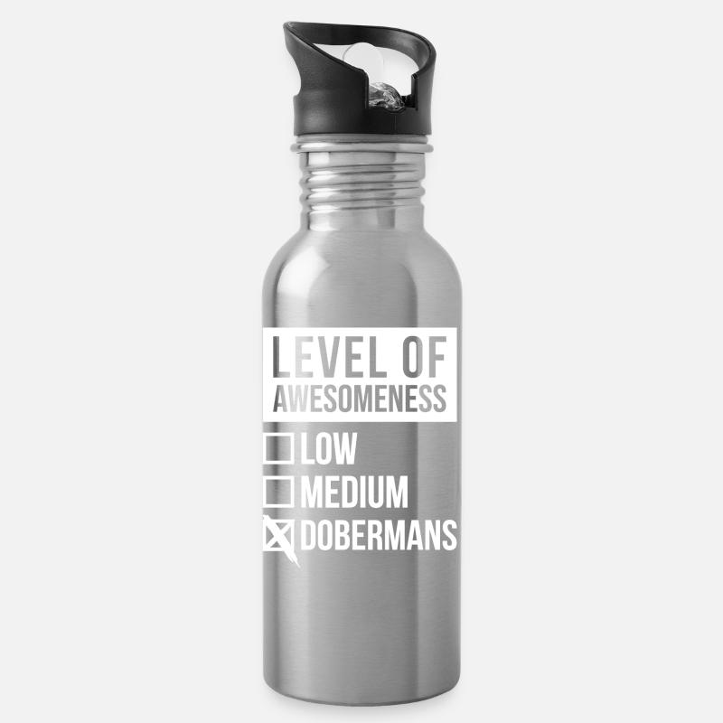 Dobermann - Trinkflasche mit integriertem Trinkhalm - Lightsilver