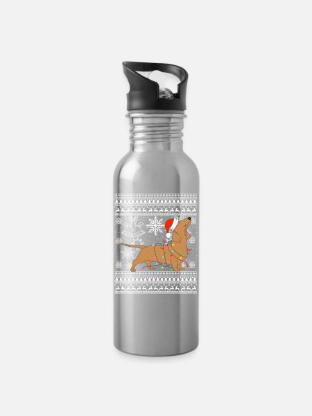 Dackel im Weihnachtsmodus - Trinkflasche mit integriertem Trinkhalm - Lightsilver