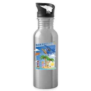 Sonne, Meer, Strand, Plane, Palmen, Insel - Trinkflasche mit integriertem Trinkhalm - Lightsilver - Rechts