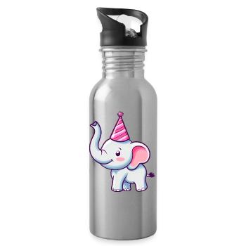 Mignon éléphant heureux avec chapeau de fête - Anniversaire - Gourde avec paille intégrée - argent clair - Droite