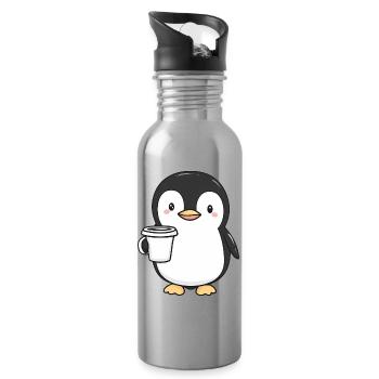 Niedlicher Pinguin mit Kaffeetasse - Entzückendes Design - Trinkflasche mit integriertem Trinkhalm - Lightsilver - Rechts