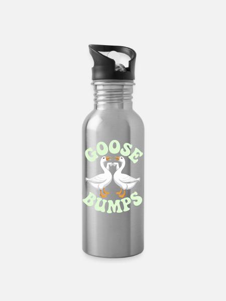 Goose Duo Heart Emblem - Water bottle with straw - silver