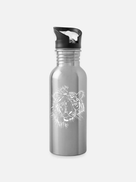 half lion half tiger - Water bottle with straw - silver