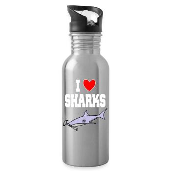 J’aime les requins Drôle de requin à tête de marteau, marteau mignon - Gourde avec paille intégrée - argent clair - Droite