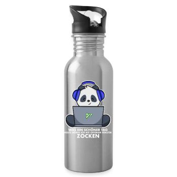 Panda Gamer - schönes Wetter - Trinkflasche mit integriertem Trinkhalm - Lightsilver - Rechts