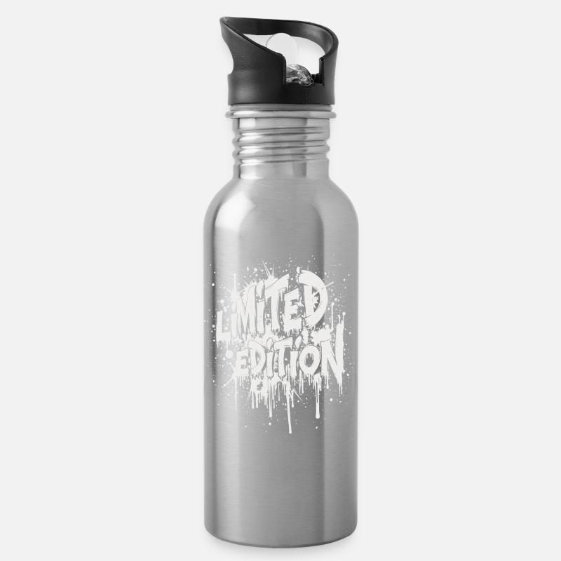 Limited Edition splash Geburtstagsgeschenk Grunge - Trinkflasche mit integriertem Trinkhalm - Lightsilver