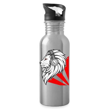 Stylish lion with headphones - Water bottle with straw - silver - Right