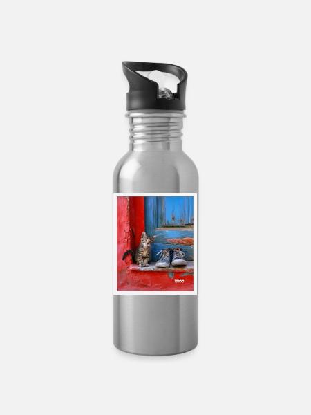 chat doux - Gourde avec paille intégrée - argent clair