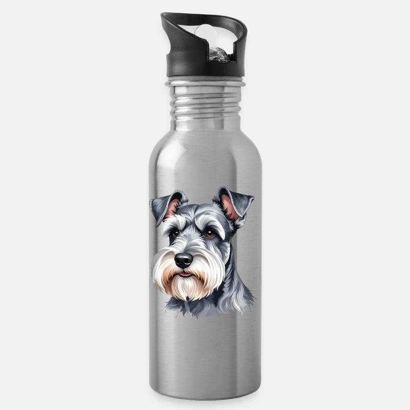 Schnauzer nain - Gourde avec paille intégrée - argent clair