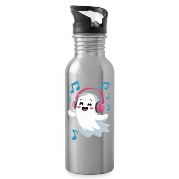 Music-loving Ghost with Headphones - Water bottle with straw - silver - Right