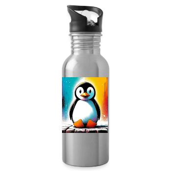pingouin - Gourde avec paille intégrée - argent clair - Droite