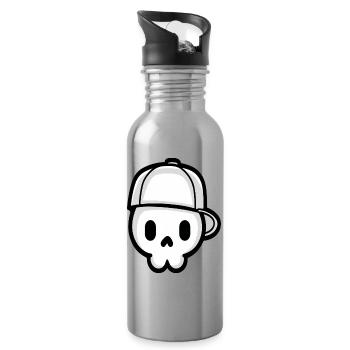 Crâne ludique avec illustration de casquette - Gourde avec paille intégrée - argent clair - Droite