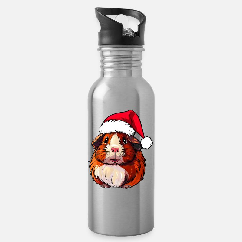 Weihnachtsmann Meerschweinchen - Trinkflasche mit integriertem Trinkhalm - Lightsilver