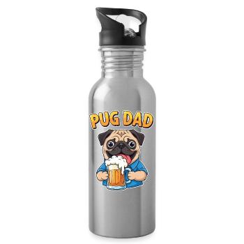 Pug Dad – Pug Owner with Beer, Gift - Water bottle with straw - silver - Right