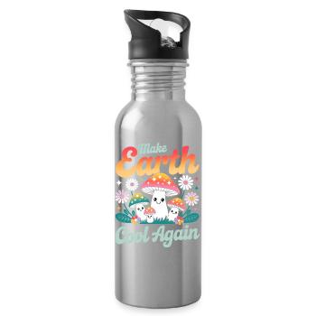 Mach die Erde wieder cool Kawaii Pilze - Trinkflasche mit integriertem Trinkhalm - Lightsilver - Rechts