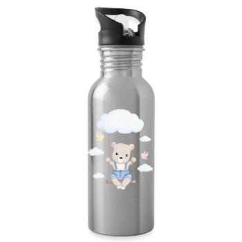 little cute bear on swing - Water bottle with straw - silver - Right