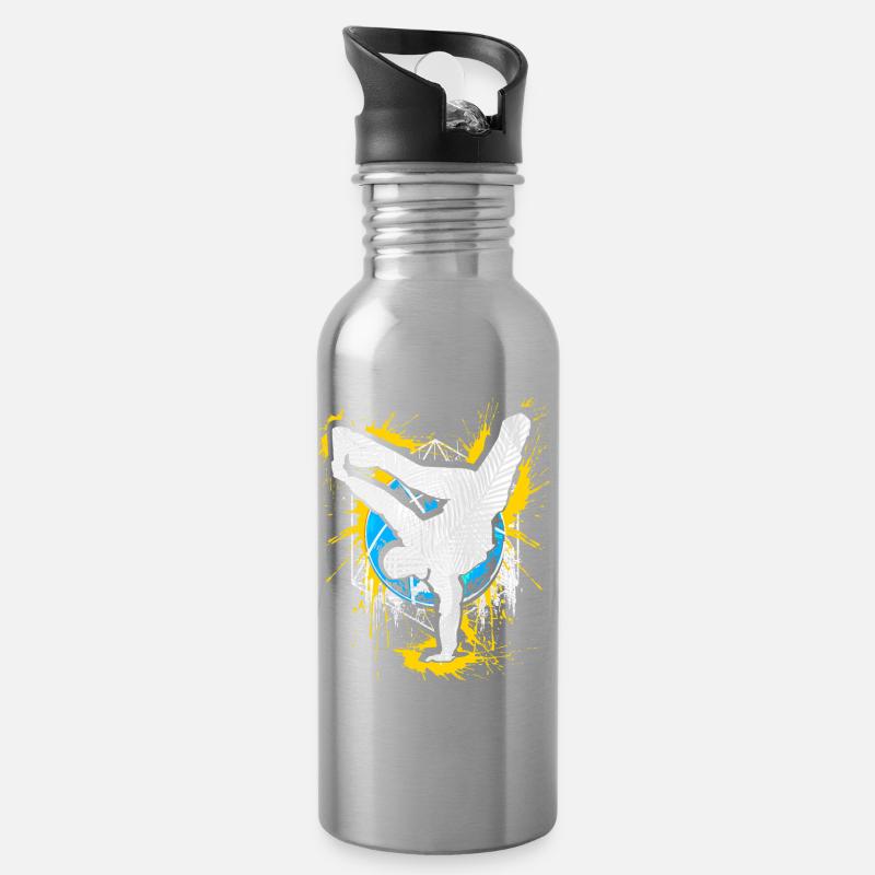 Breakdance Handstand Bboy - B-Boying Breakdancer - Trinkflasche mit integriertem Trinkhalm - Lightsilver