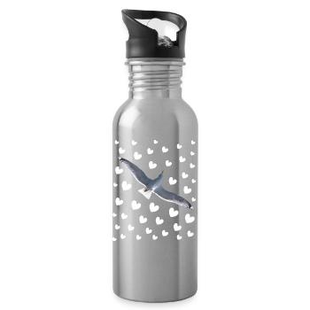 Möwe mit Herzen Möwenflug mit Herzmuster - Trinkflasche mit integriertem Trinkhalm - Lightsilver - Rechts