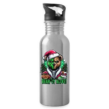 Zombie Christmas Bear: Bear-ly Alive Festive Motif - Water bottle with straw - silver - Right