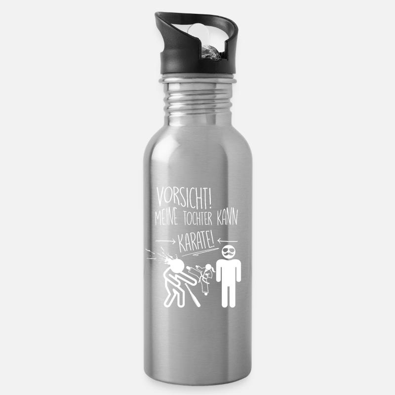 Vorsicht! Meine Tochter kann Karate - Trinkflasche mit integriertem Trinkhalm - Lightsilver